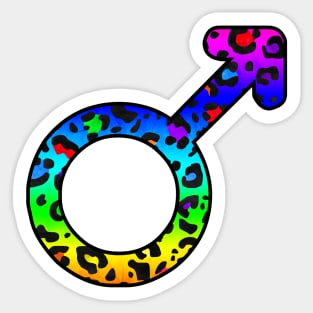 Mars Planet Symbol in Dark Rainbow Leopard Print Sticker